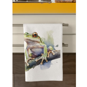 Cute Watercolor Tree Frog, custom Kitchen Towel