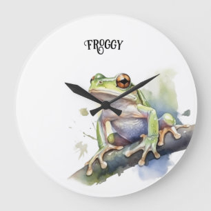 Cute Watercolor Tree Frog, custom Large Clock