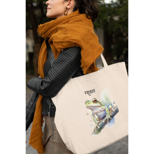 Cute Watercolor Tree Frog, custom Large Tote Bag