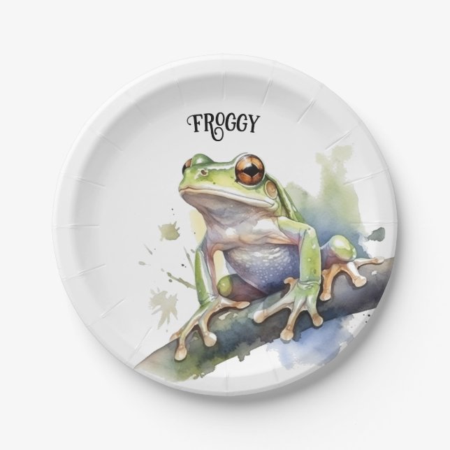 Cute Watercolor Tree Frog, custom Paper Plates (Front)