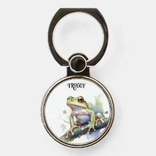 Cute Watercolor Tree Frog, custom Phone Ring Stand