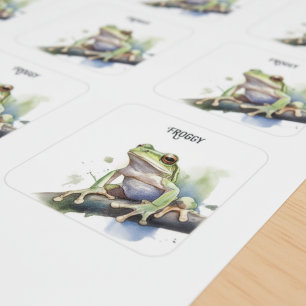 Cute Watercolor Tree Frog, custom Square Sticker