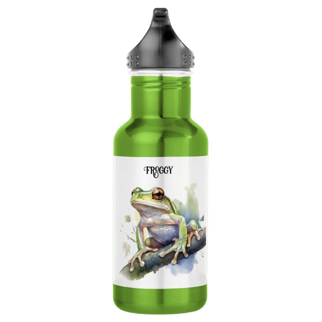 Cute Watercolor Tree Frog, custom Stainless Steel Water Bottle (Right)