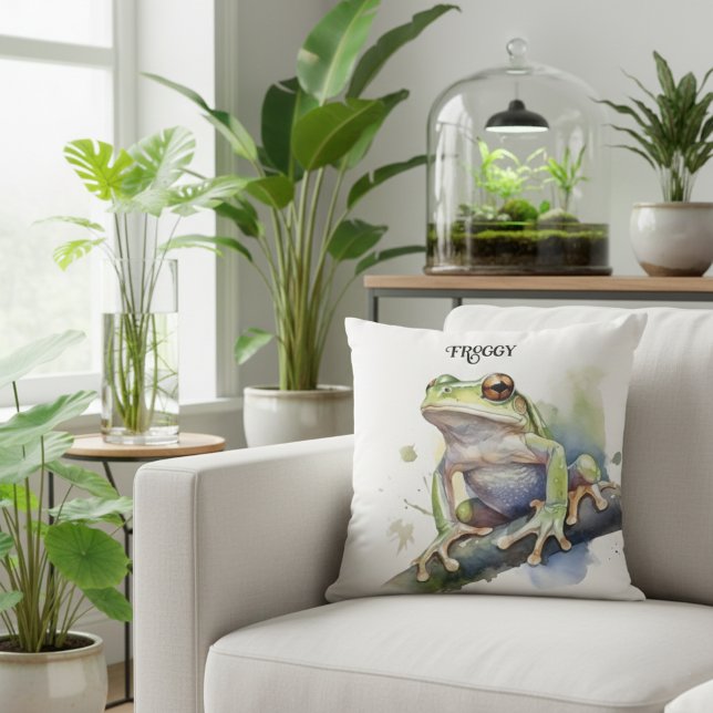 Cute Watercolor Tree Frog, custom Throw Pillow (Creator Uploaded)