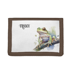Cute Watercolor Tree Frog, custom Tri-fold Wallet