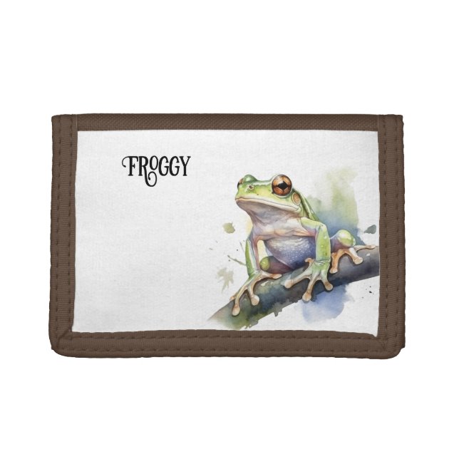 Cute Watercolor Tree Frog, custom Trifold Wallet (Front)