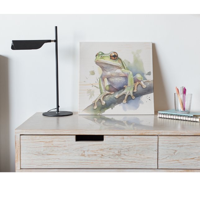 Cute Watercolor Tree Frog Wooden Box Sign (Creator Uploaded)