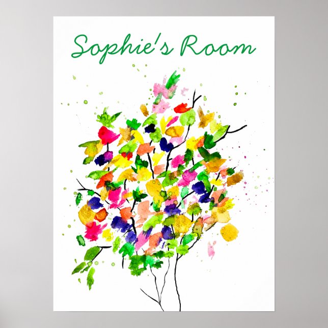 Cute watercolor tree girl's room poster (Front)