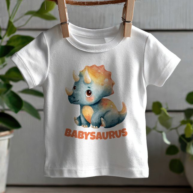 Cute Watercolor Triceratops Dino Babysaurus Baby T-Shirt (Creator Uploaded)