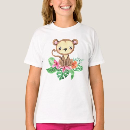 Cute Watercolor Tropical Baby Monkey T_Shirt
