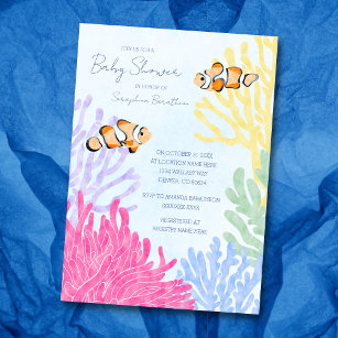 Cute Watercolor Tropical Clown Fish Baby Shower  Invitation