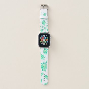 Cute Watercolor Tropical Floral Turtles Watercolor Apple Watch Band by girly_trend at Zazzle