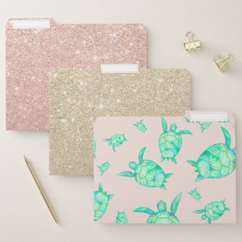 Cute watercolor tropical floral turtles watercolor file folder