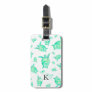 Cute watercolor tropical floral turtles watercolor luggage tag