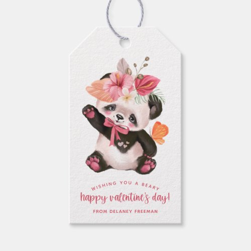 Cute Watercolor Tropical Panda Kids Valentine  Gift Tags