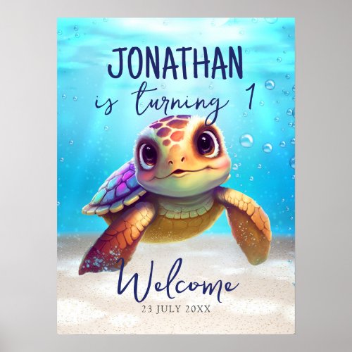 Cute Watercolor Turtle Birthday Welcome Sign