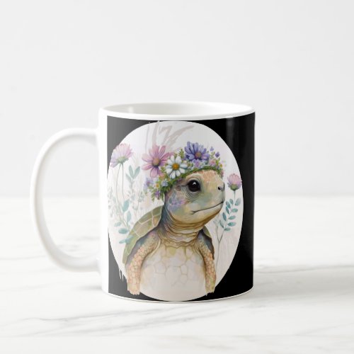 Cute Watercolor Turtle Flower Crown Sea Animal  Coffee Mug