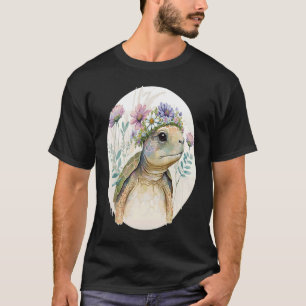 Cute Watercolor Turtle Flower Crown Sea Animal T-Shirt