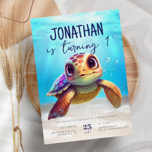 Cute Watercolor Turtle Under the Sea Birthday Invitation