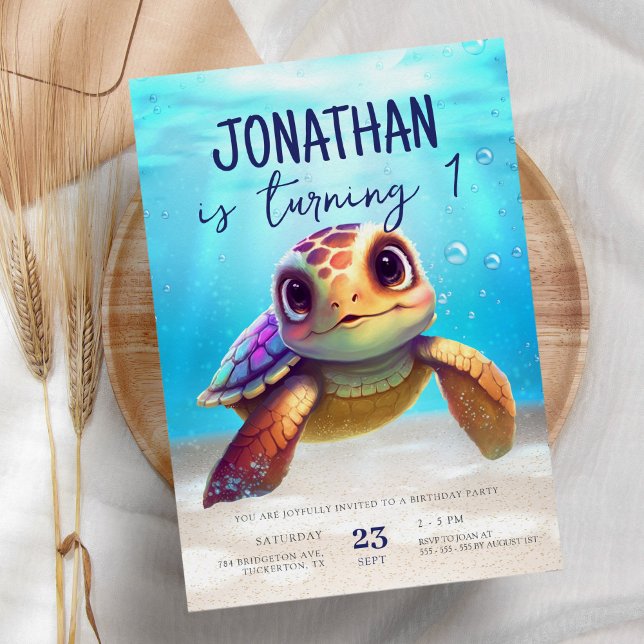 Cute Watercolor Turtle Under the Sea Birthday Invitation (Creator Uploaded)