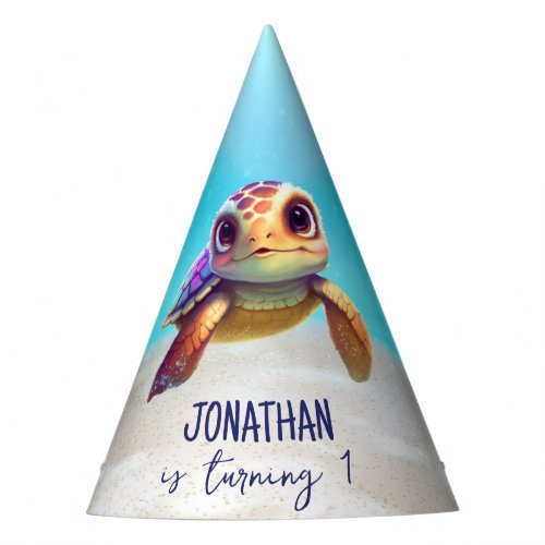 Cute Watercolor Turtle Under the Sea Birthday Party Hat