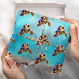 Cute Watercolor Turtle Under the Sea Birthday Wrapping Paper