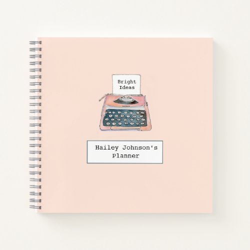 Cute watercolor typewriter  notebook