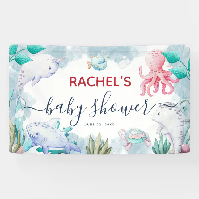 Cute Watercolor Under the Sea Baby Shower Banner | Zazzle