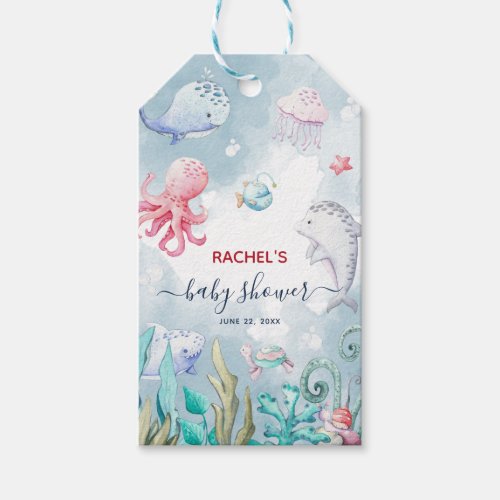 Cute Watercolor Under the Sea Baby Shower Favor Gift Tags