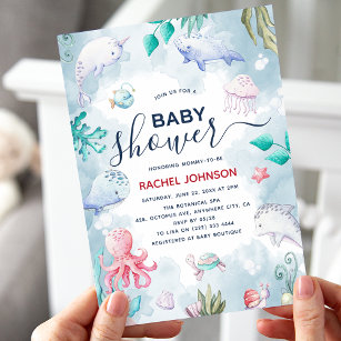 Cute Watercolor Under the Sea Baby Shower Invitation