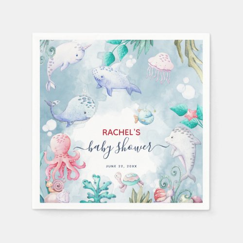 Cute Watercolor Under the Sea Baby Shower  Napkins