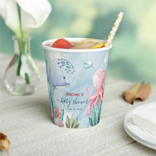 Cute Watercolor Under the Sea Baby Shower Paper Cups