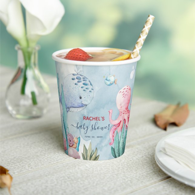 Cute Watercolor Under the Sea Baby Shower Paper Cups (Insitu)