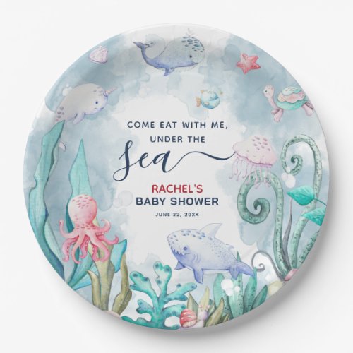 Cute Watercolor Under the Sea Baby Shower Paper Plates