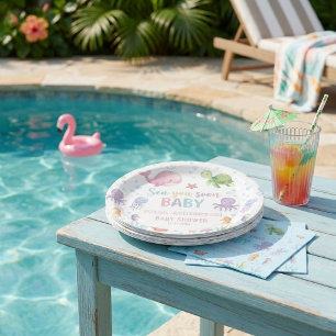 Cute Watercolor Under the Sea Baby Shower Paper Plates