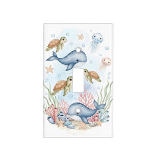 Cute Watercolor Under the Sea Ocean Animals Light Switch Cover