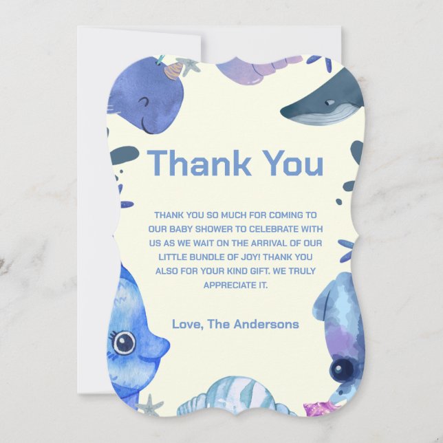 Cute Watercolor Under-the-Sea  Thank You Card (Front)