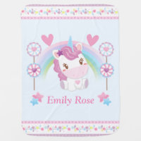 Cute Watercolor Unicorn and Rainbow Baby Blanket