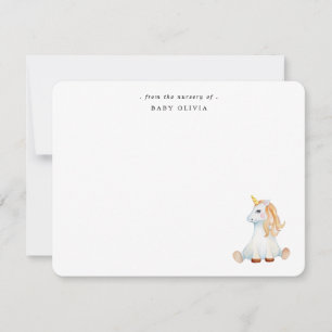 Cute watercolor Unicorn Baby girl Note Card
