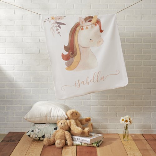 Cute Watercolor Unicorn Baby Girl Nursery Boho Baby Blanket