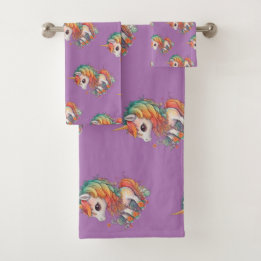 Cute watercolor unicorn ,lavender bath towel set