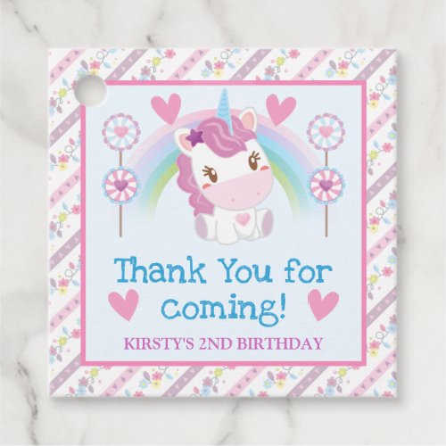 Cute Watercolor Unicorn  Rainbow Birthday Favor Tags