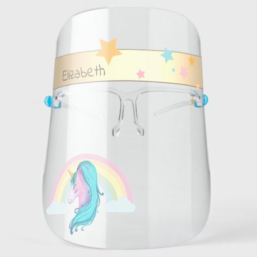 Cute Watercolor Unicorn RainbowStars Face Shield