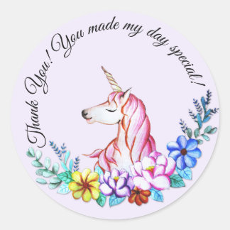 Cute Watercolor Unicorn with Florals Classic Round Sticker