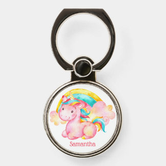 Cute Watercolor Unicorn with Name Phone Ring
