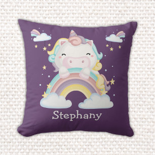 Cute Watercolor Unicorn with Rainbow Throw Pillow