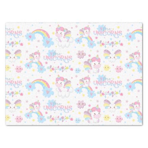 Cute Watercolor Unicorns  Rainbows Birthday Tissue Paper