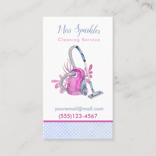 Cute Watercolor Vacuum House Cleaning Service Business Card