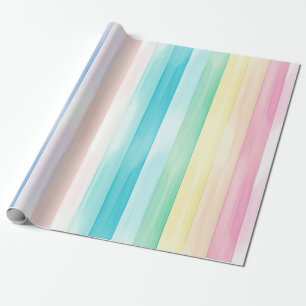 Cute Watercolor Vertical Pastel Rainbow Stripes Wrapping Paper