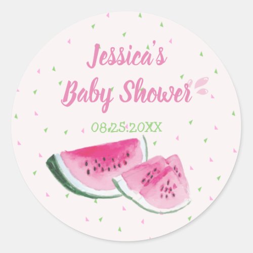 Cute Watercolor Watermelon Baby Shower Classic Round Sticker